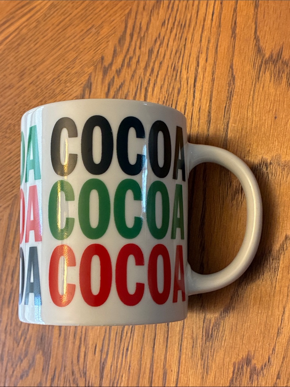 Cocoa Pattern Ceramic Coffee Mug - White with Red, Green & Black